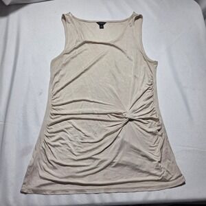 Ann Taylor Beige Ruched Side Knot Tank Top Sleeveless Scoop Neck‎ Size S